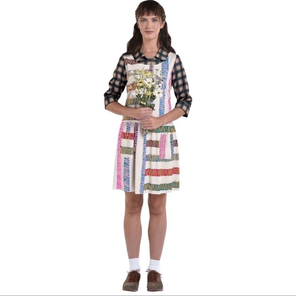 Official Stranger Things Eleven Season 4 Plaid and Striped Costume Dress, OS